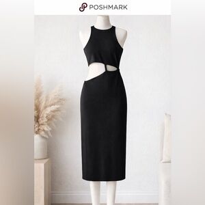 ZARA Black Cut-Out Maxi Dress Sleeveless Size L- more like M